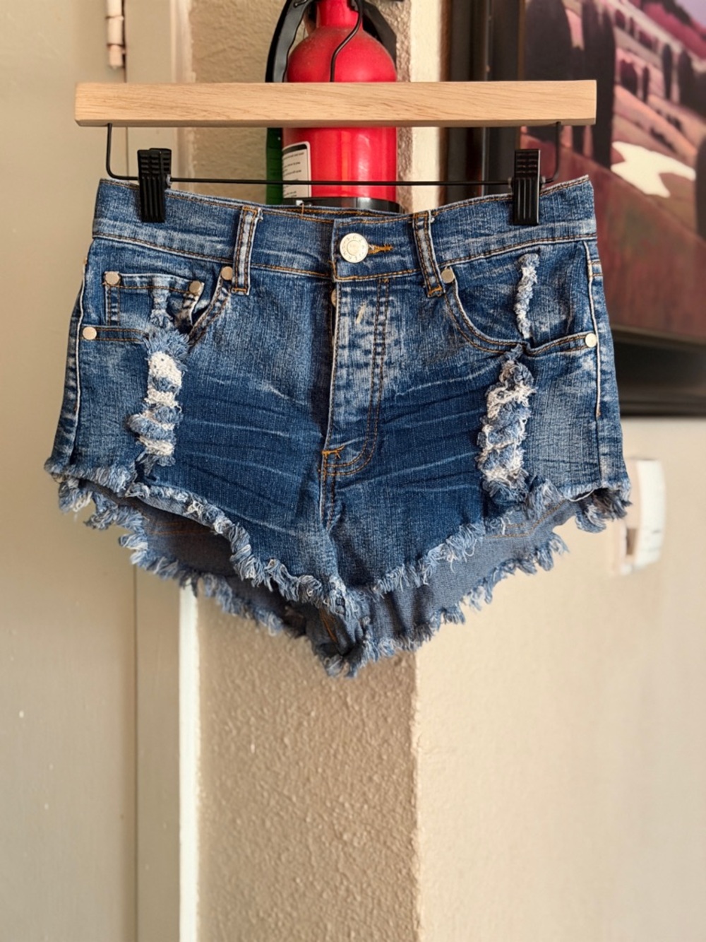 Fashion Nova Distressed Blue Denim Cutoff Shorts
